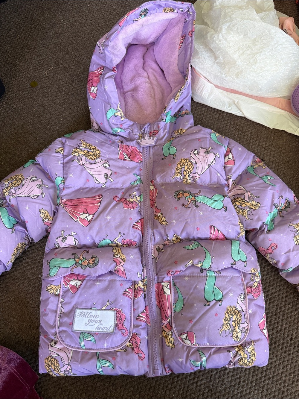 Disney Purple Princess Print Puffer Jacket